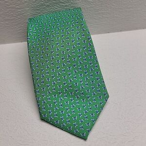 Tommy Hilfiger Men’s Silk Tie Green Blue Butterfly Pattern Classic Neckwear